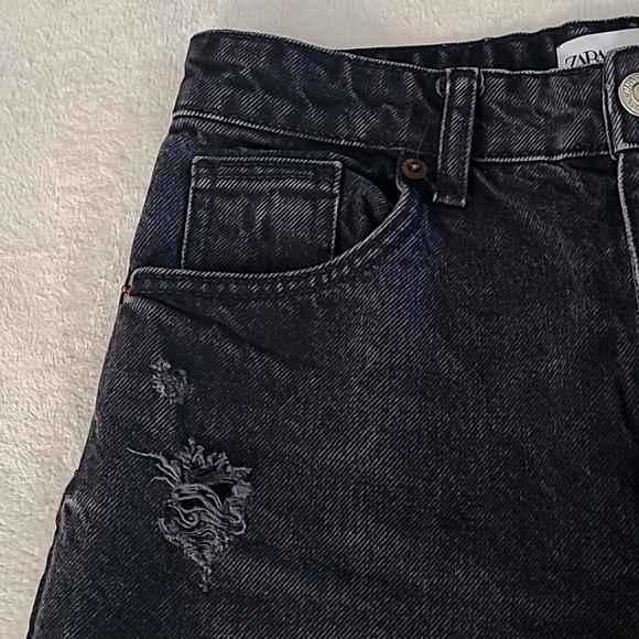 Zara Womens Jeans Size 4 Black Distressed Ripped Straight Leg Raw Hem Grunge Y2K - Picture 9 of 15